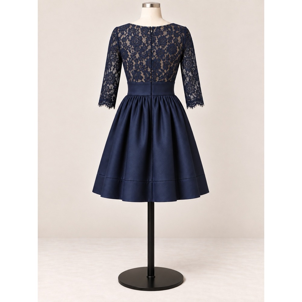 Eliza J Fit Flare Dress Women 4P Navy Blue Lace Cocktail Formal Wedding Party - Picture 2 of 8